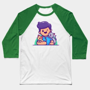 Cute Male With Cat Cartoon Baseball T-Shirt